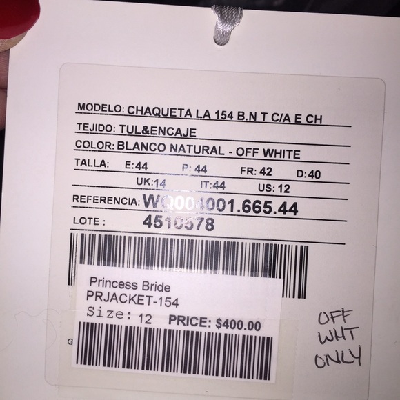 PRONOVIAS off white Jacket only NWT Size 12. Runs small. - Picture 5 of 6